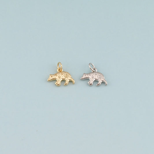 18K Gold Filled Bear Pendant,CZ Micro Pave Bear Charm Bracelet Necklace for DIY Jewelry Making Supply