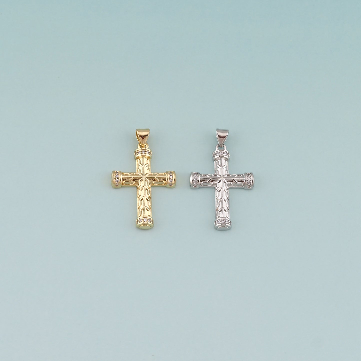 Gold Cross Charms,18K Gold Filled Cross Pendant,CZ Micro Pave Religion Charm Bracelet Necklace for DIY Jewelry Making Supply