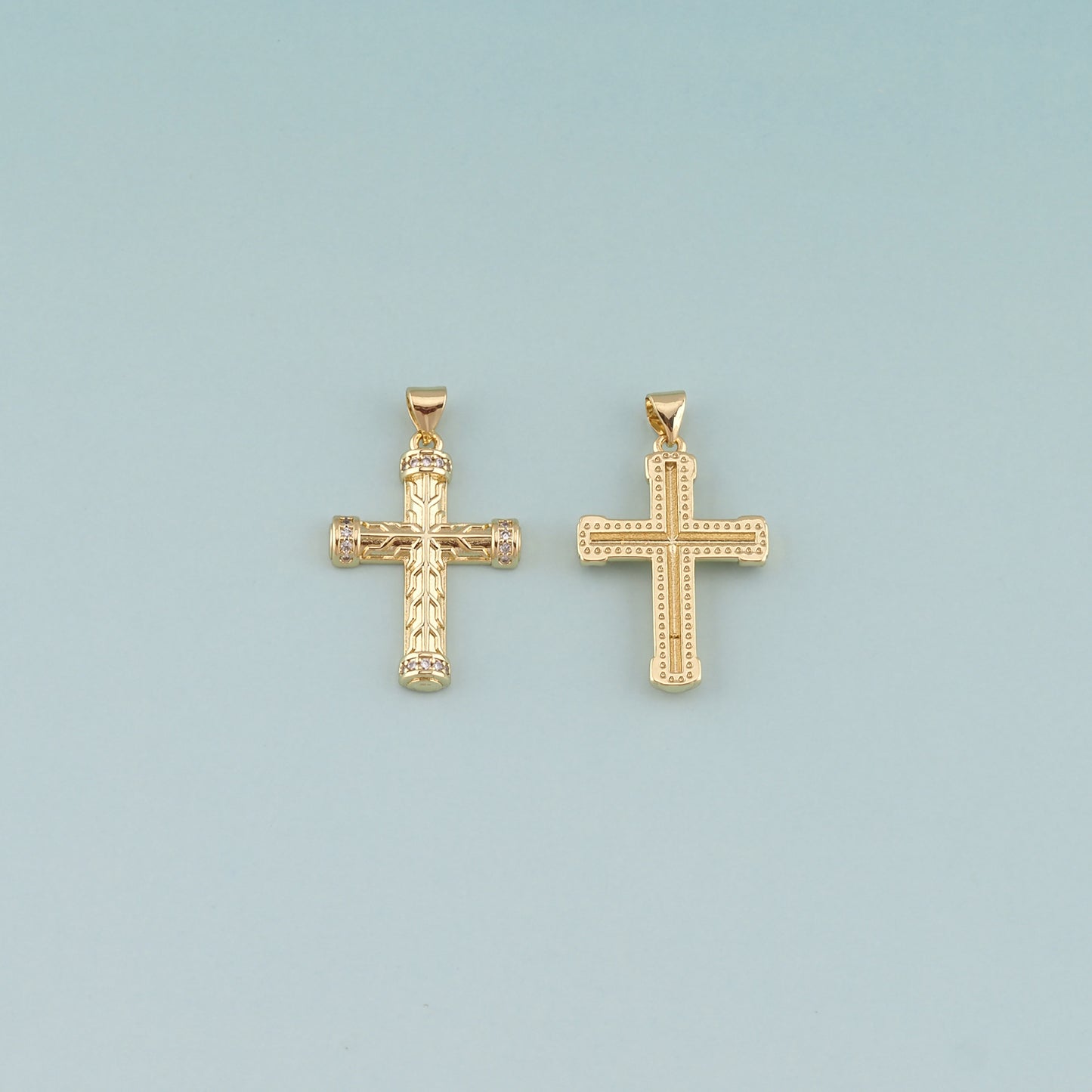 Gold Cross Charms,18K Gold Filled Cross Pendant,CZ Micro Pave Religion Charm Bracelet Necklace for DIY Jewelry Making Supply