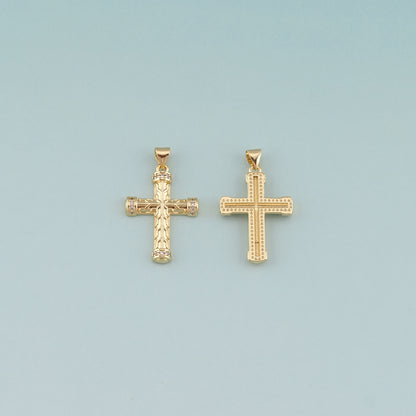 Gold Cross Charms,18K Gold Filled Cross Pendant,CZ Micro Pave Religion Charm Bracelet Necklace for DIY Jewelry Making Supply