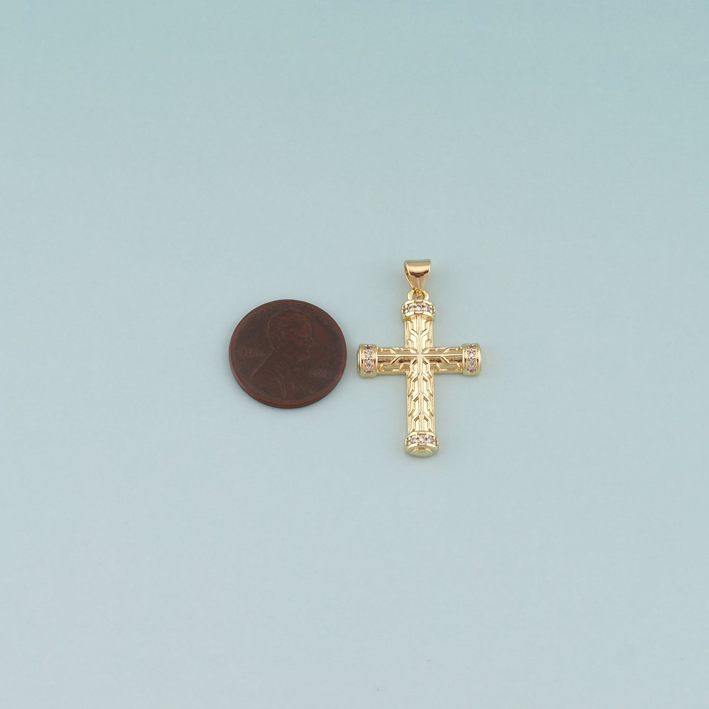 Gold Cross Charms,18K Gold Filled Cross Pendant,CZ Micro Pave Religion Charm Bracelet Necklace for DIY Jewelry Making Supply