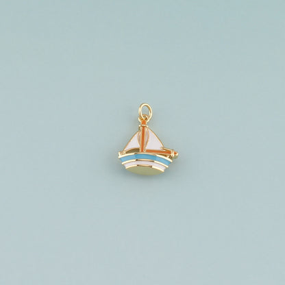 Gold Boat Charms,18K Gold Filled Sailboat Pendant,Enamel Navigation Charm Bracelet Necklace for DIY Jewelry Making Supply