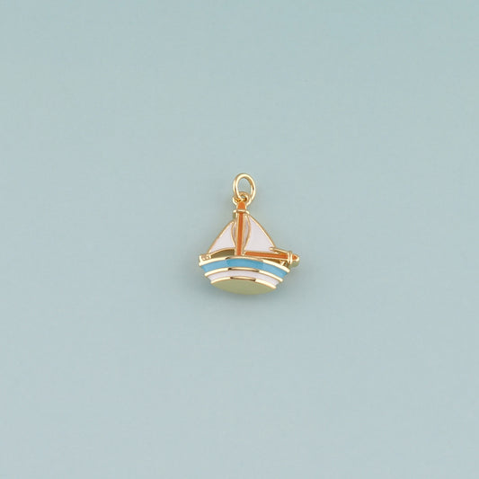 Gold Boat Charms,18K Gold Filled Sailboat Pendant,Enamel Navigation Charm Bracelet Necklace for DIY Jewelry Making Supply