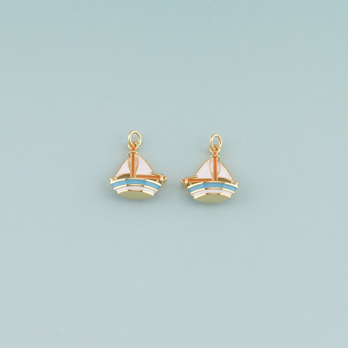 Gold Boat Charms,18K Gold Filled Sailboat Pendant,Enamel Navigation Charm Bracelet Necklace for DIY Jewelry Making Supply