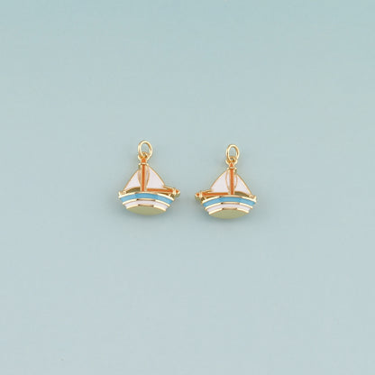 Gold Boat Charms,18K Gold Filled Sailboat Pendant,Enamel Navigation Charm Bracelet Necklace for DIY Jewelry Making Supply