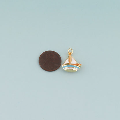 Gold Boat Charms,18K Gold Filled Sailboat Pendant,Enamel Navigation Charm Bracelet Necklace for DIY Jewelry Making Supply