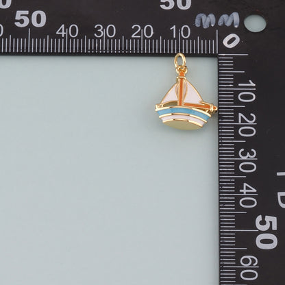 Gold Boat Charms,18K Gold Filled Sailboat Pendant,Enamel Navigation Charm Bracelet Necklace for DIY Jewelry Making Supply