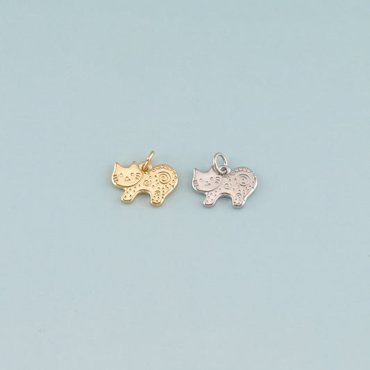 Gold Cat Charms,18K Gold Filled Cat Pendant,Cute Cat Charm Bracelet Necklace for DIY Jewelry Making Supply