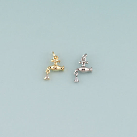 18K Gold Filled Faucet Pendant,Dainty Faucet Charm Bracelet Necklace for DIY Jewelry Making Supply