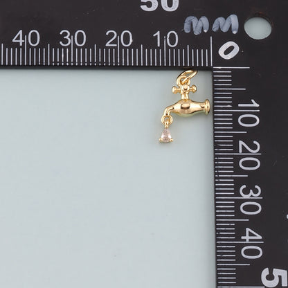 18K Gold Filled Faucet Pendant,Dainty Faucet Charm Bracelet Necklace for DIY Jewelry Making Supply