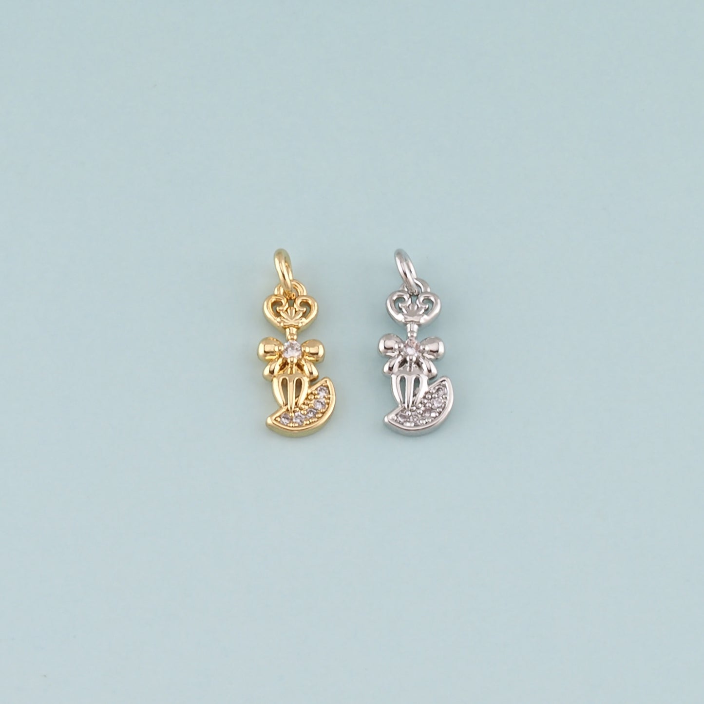 18K Gold Filled Fork Pendant,CZ Micro Pave Fork Charm Bracelet Necklace for DIY Jewelry Making Supply