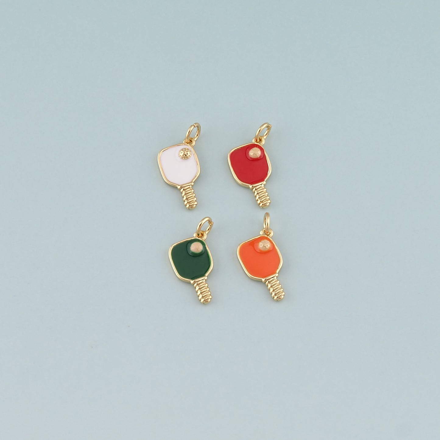 Gold Sports Charm,18K Gold Filled Table Tennis Pendant,Enamel Racket Charm Bracelet Necklace for DIY Jewelry Making Supply