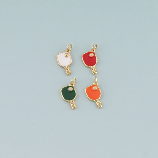 Gold Sports Charm,18K Gold Filled Table Tennis Pendant,Enamel Racket Charm Bracelet Necklace for DIY Jewelry Making Supply