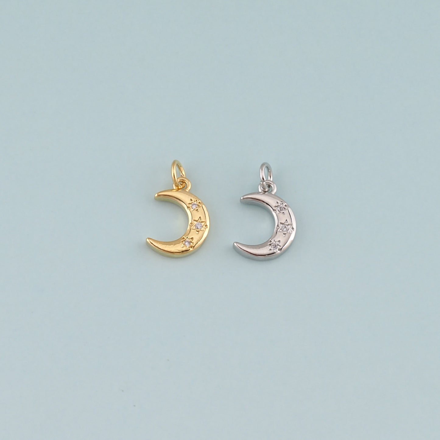 Gold Celestial Charms,18K Gold Filled Moon Pendant,CZ Micro Pave Moon Charm Bracelet Necklace for DIY Jewelry Making Supply