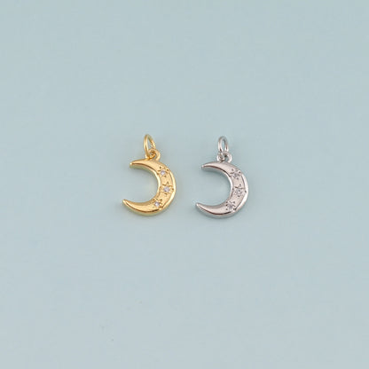 Gold Celestial Charms,18K Gold Filled Moon Pendant,CZ Micro Pave Moon Charm Bracelet Necklace for DIY Jewelry Making Supply