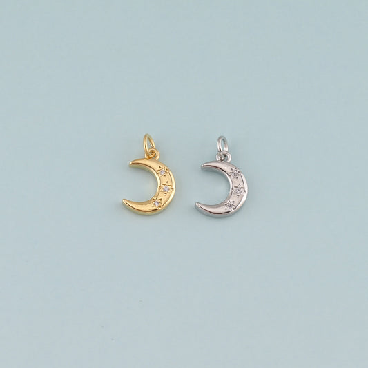 Gold Celestial Charms,18K Gold Filled Moon Pendant,CZ Micro Pave Moon Charm Bracelet Necklace for DIY Jewelry Making Supply