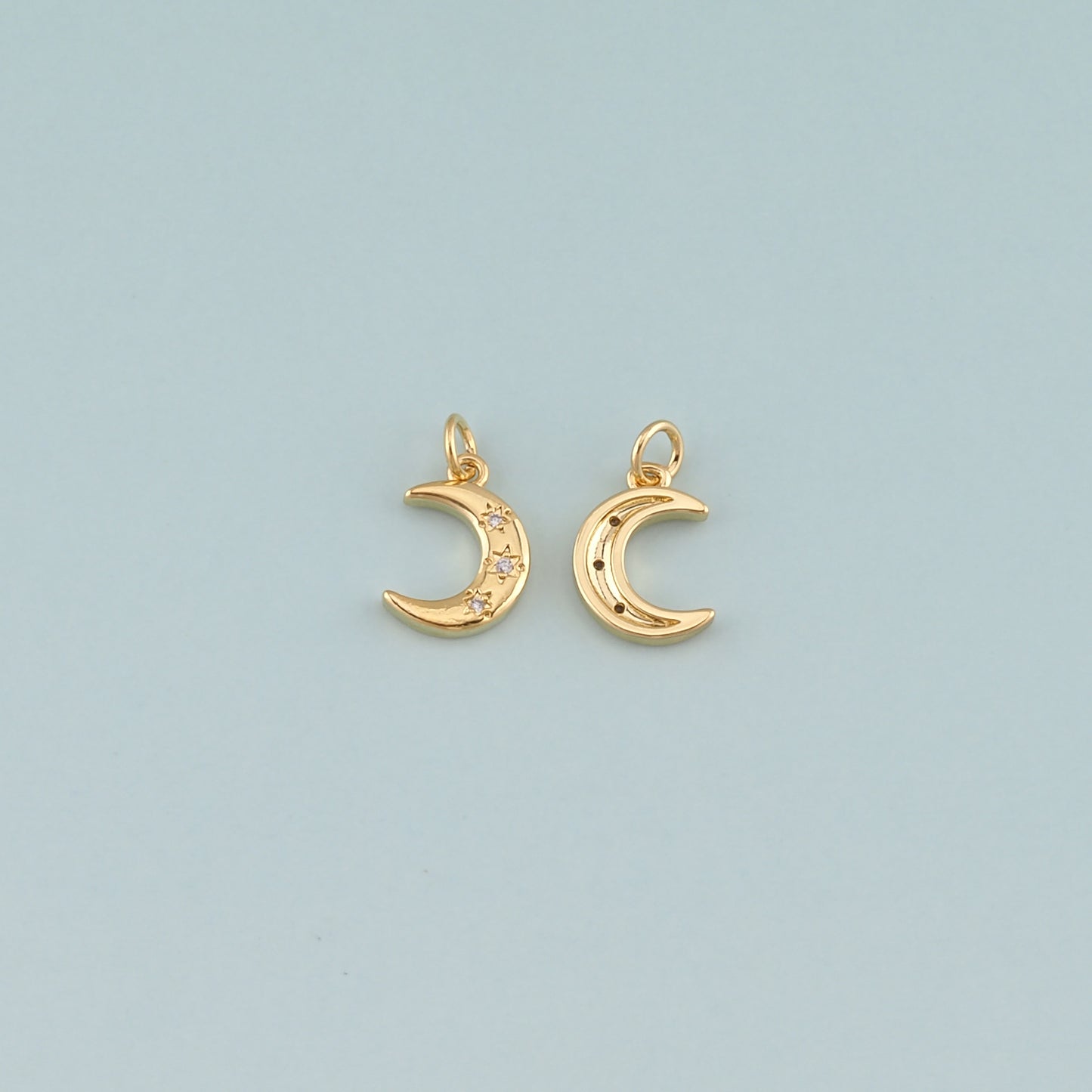 Gold Celestial Charms,18K Gold Filled Moon Pendant,CZ Micro Pave Moon Charm Bracelet Necklace for DIY Jewelry Making Supply