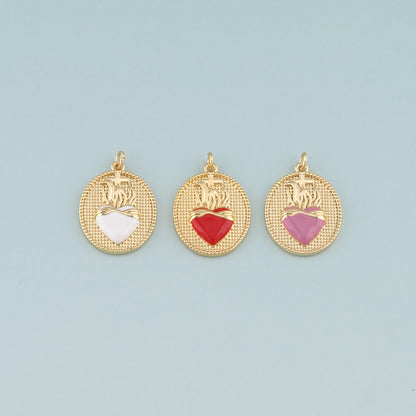 18K Gold Filled Flame Sacred heart Pendant,Enamel Religion Charm Bracelet Necklace for DIY Jewelry Making Supply