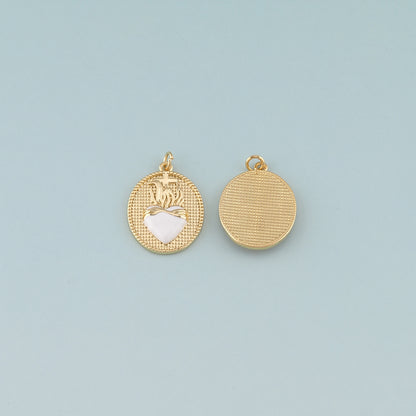18K Gold Filled Flame Sacred heart Pendant,Enamel Religion Charm Bracelet Necklace for DIY Jewelry Making Supply