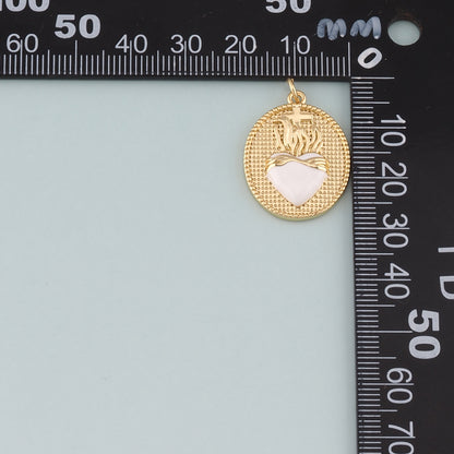 18K Gold Filled Flame Sacred heart Pendant,Enamel Religion Charm Bracelet Necklace for DIY Jewelry Making Supply