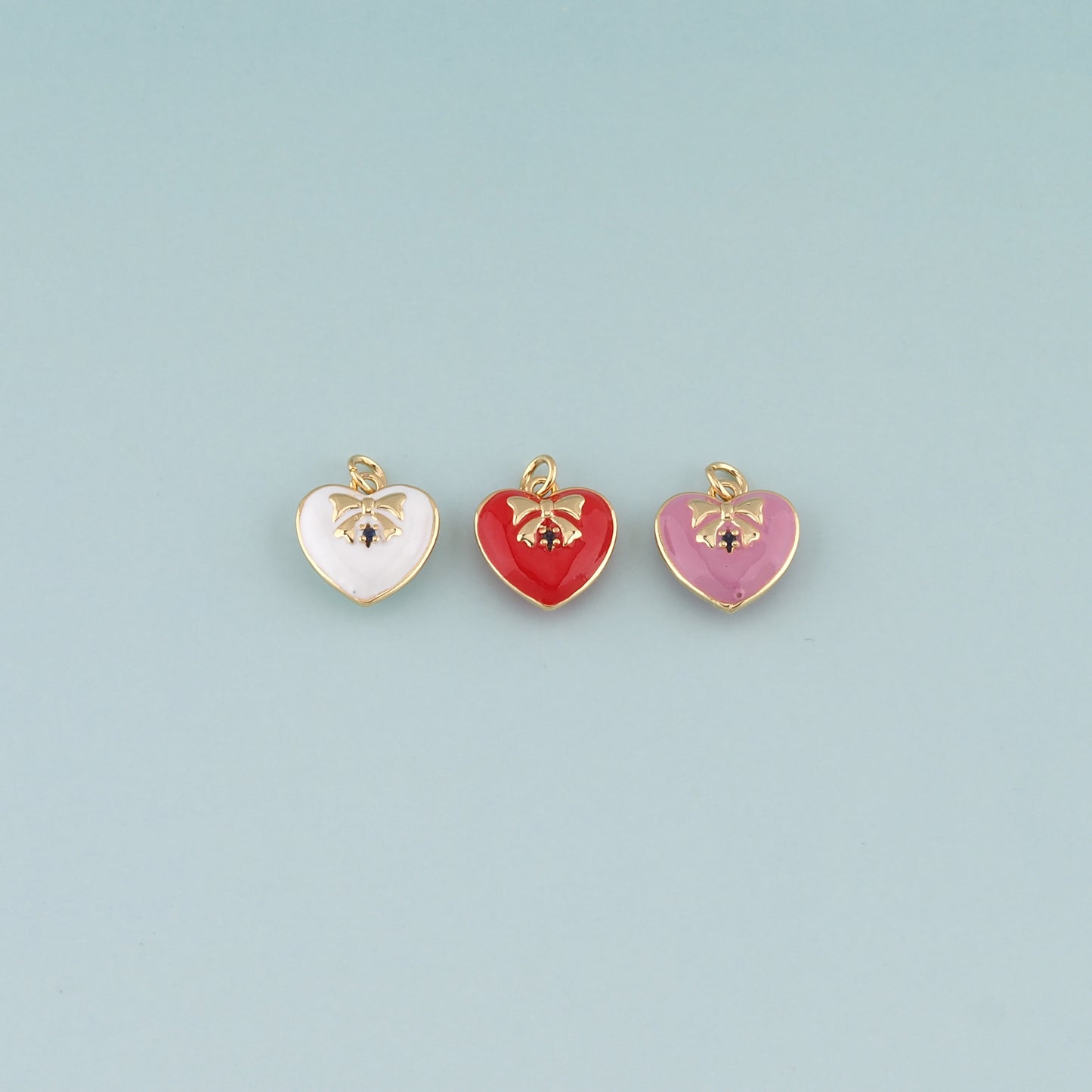Gold Heart Charms,18K Gold Filled Heart Pendant,Enamel Bow Charm Bracelet Necklace for DIY Jewelry Making Supply