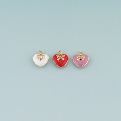 Gold Heart Charms,18K Gold Filled Heart Pendant,Enamel Bow Charm Bracelet Necklace for DIY Jewelry Making Supply