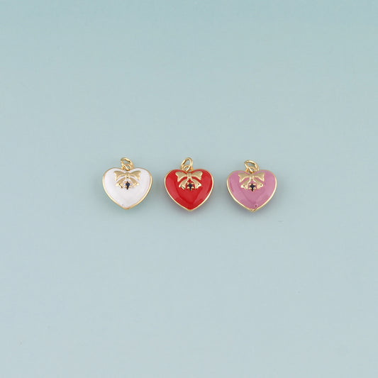 Gold Heart Charms,18K Gold Filled Heart Pendant,Enamel Bow Charm Bracelet Necklace for DIY Jewelry Making Supply