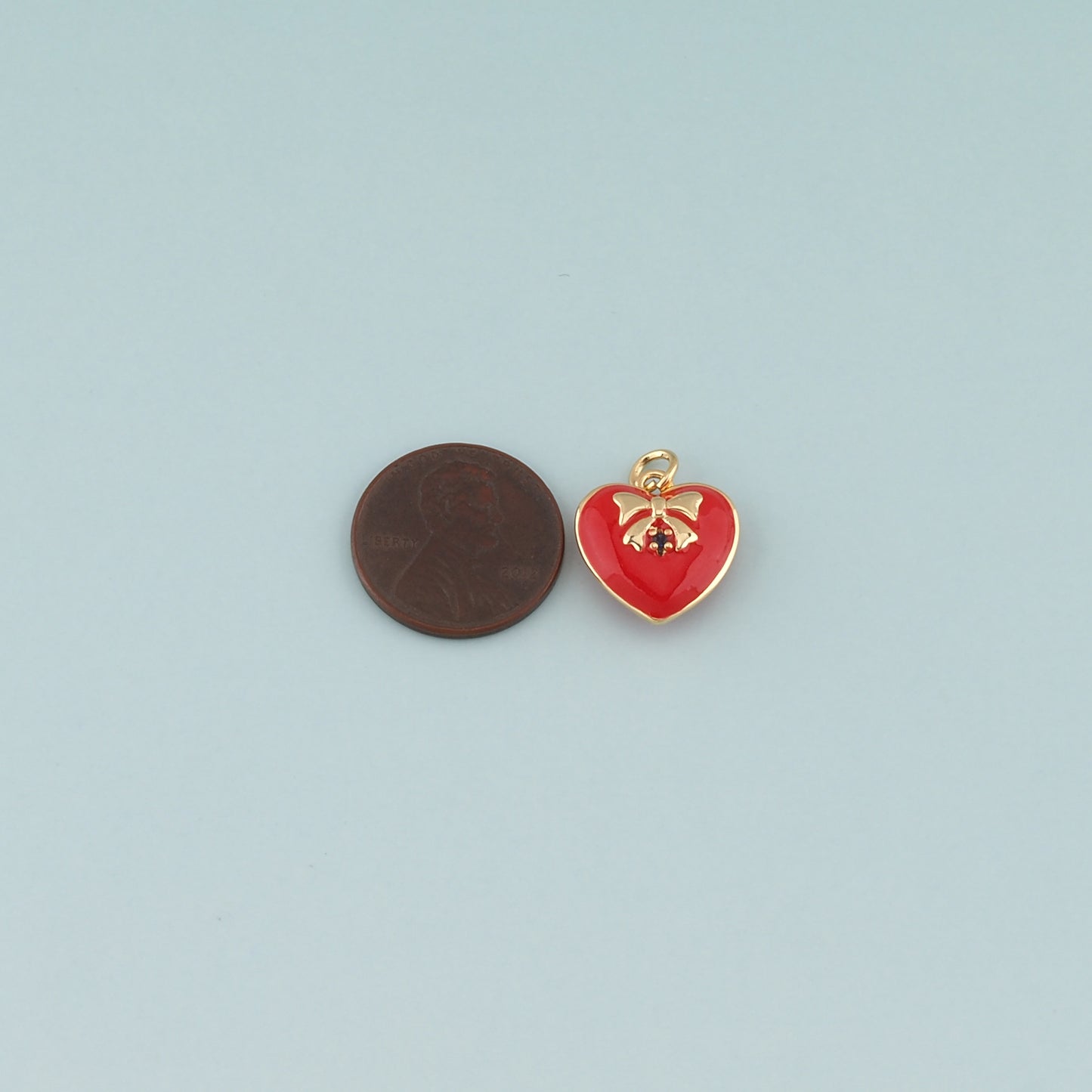 Gold Heart Charms,18K Gold Filled Heart Pendant,Enamel Bow Charm Bracelet Necklace for DIY Jewelry Making Supply
