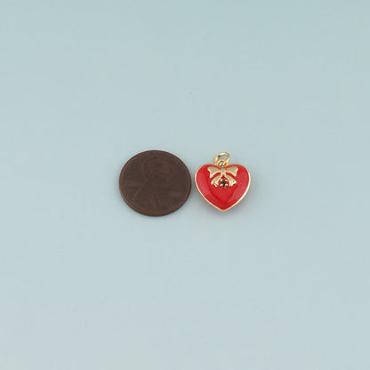Gold Heart Charms,18K Gold Filled Heart Pendant,Enamel Bow Charm Bracelet Necklace for DIY Jewelry Making Supply