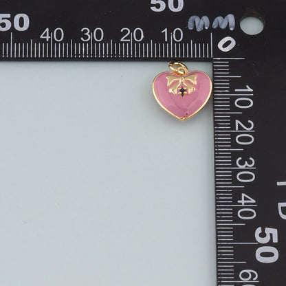Gold Heart Charms,18K Gold Filled Heart Pendant,Enamel Bow Charm Bracelet Necklace for DIY Jewelry Making Supply