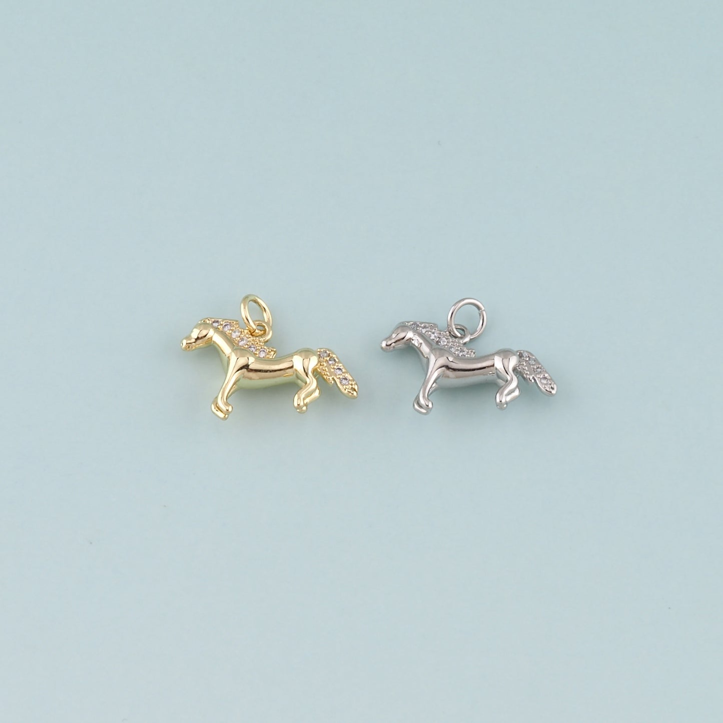 Gold Horse Charms,18K Gold Filled Horse Pendant,CZ Micro Pave Animal Charm Bracelet Necklace for DIY Jewelry Making Supply