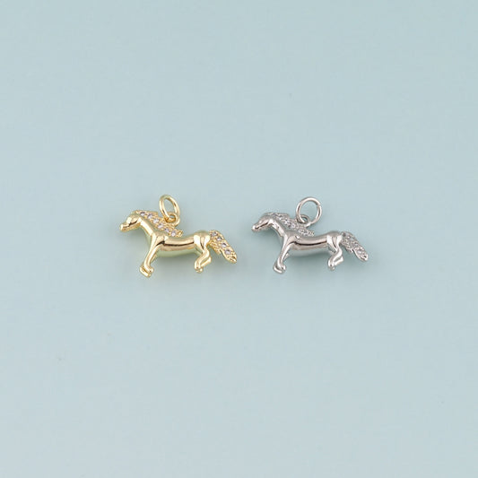 Gold Horse Charms,18K Gold Filled Horse Pendant,CZ Micro Pave Animal Charm Bracelet Necklace for DIY Jewelry Making Supply