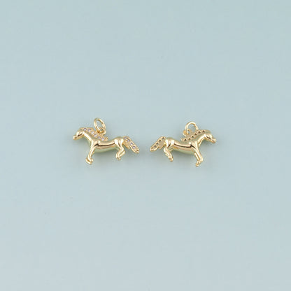 Gold Horse Charms,18K Gold Filled Horse Pendant,CZ Micro Pave Animal Charm Bracelet Necklace for DIY Jewelry Making Supply