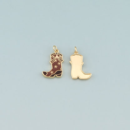 Gold Boots Charms,18K Gold Filled Boots Pendant,Enamel Cowboy Boots Charm Bracelet Necklace for DIY Jewelry Making Supply