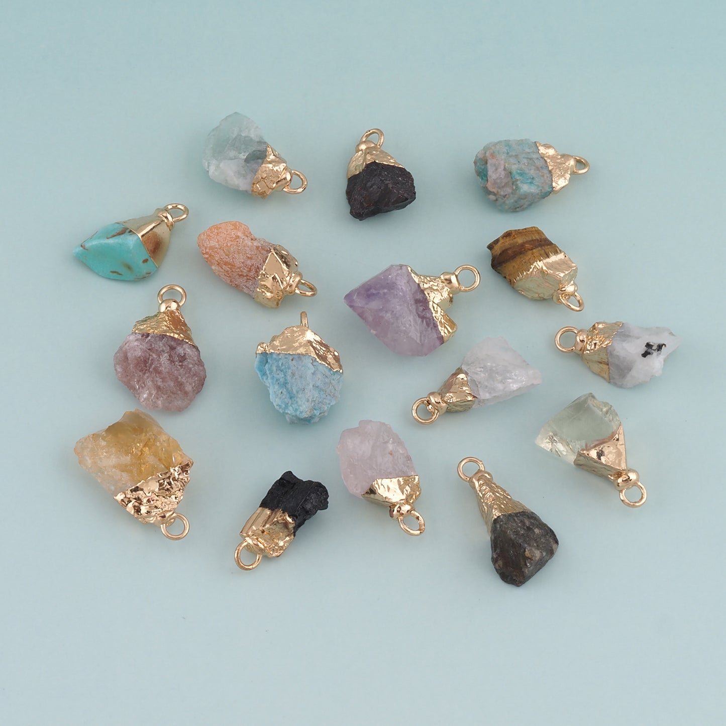 18K Gold Filled Natural Stone Pendant,Natural Stone Charm Bracelet Necklace for DIY Jewelry Making Supply