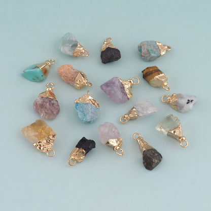 18K Gold Filled Natural Stone Pendant,Natural Stone Charm Bracelet Necklace for DIY Jewelry Making Supply