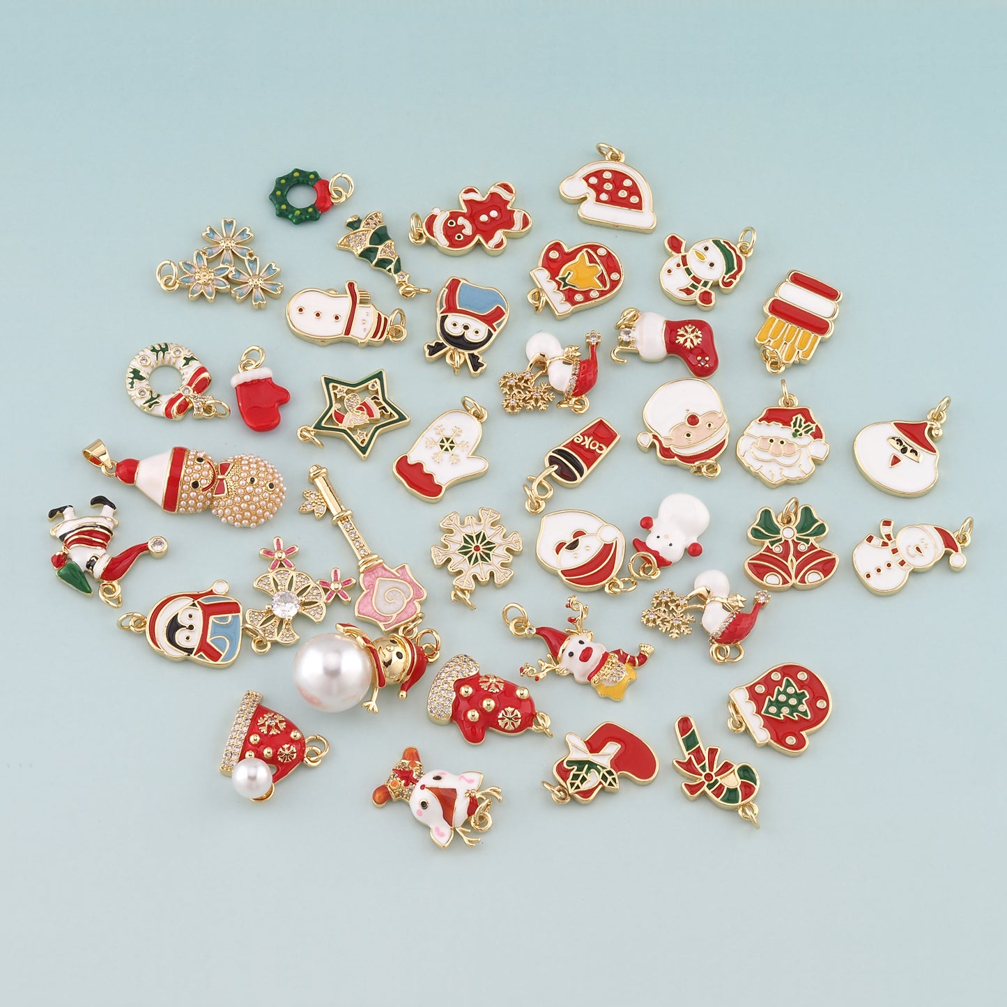 Gold Christmas Charms,18K Gold Filled Enamel Christmas Pendant Charm Bracelet Necklace for DIY Jewelry Making Supply