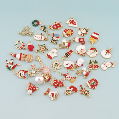 Gold Christmas Charms,18K Gold Filled Enamel Christmas Pendant Charm Bracelet Necklace for DIY Jewelry Making Supply