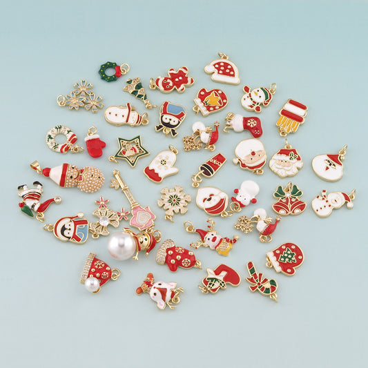 Gold Christmas Charms,18K Gold Filled Enamel Christmas Pendant Charm Bracelet Necklace for DIY Jewelry Making Supply