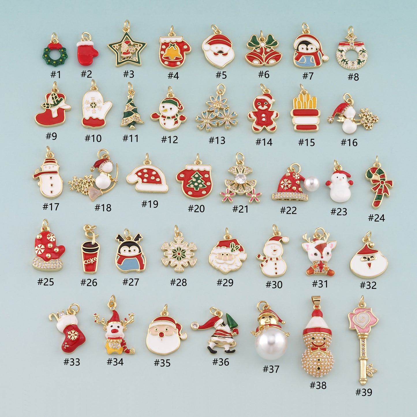 Gold Christmas Charms,18K Gold Filled Enamel Christmas Pendant Charm Bracelet Necklace for DIY Jewelry Making Supply