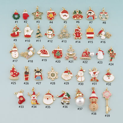 Gold Christmas Charms,18K Gold Filled Enamel Christmas Pendant Charm Bracelet Necklace for DIY Jewelry Making Supply