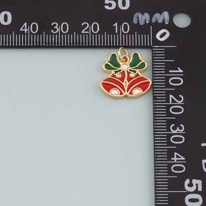 Gold Christmas Charms,18K Gold Filled Enamel Christmas Pendant Charm Bracelet Necklace for DIY Jewelry Making Supply