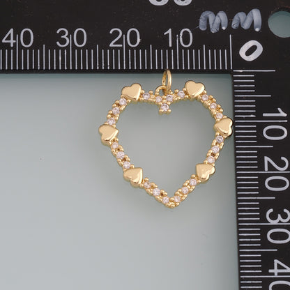 18K Gold Filled Heart Pendant,CZ Heart Charm Bracelet Necklace for DIY Jewelry Making Supply