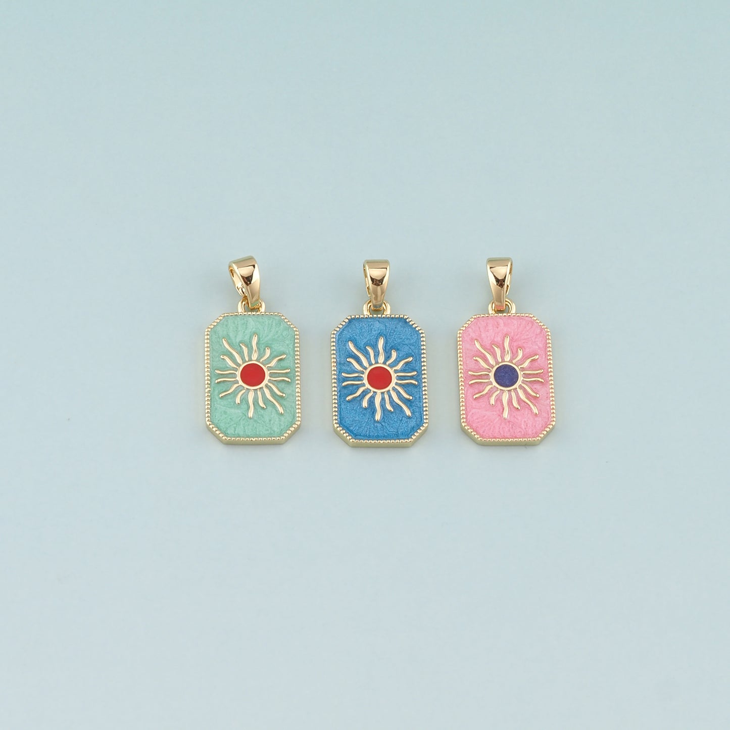 Gold Sun Charms,18K Gold Filled Sun Pendant,Enamel Celestial Charm Bracelet Necklace for DIY Jewelry Making Supply