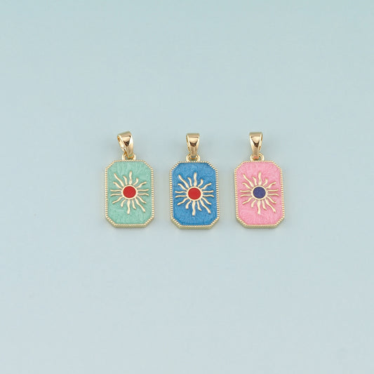 Gold Sun Charms,18K Gold Filled Sun Pendant,Enamel Celestial Charm Bracelet Necklace for DIY Jewelry Making Supply