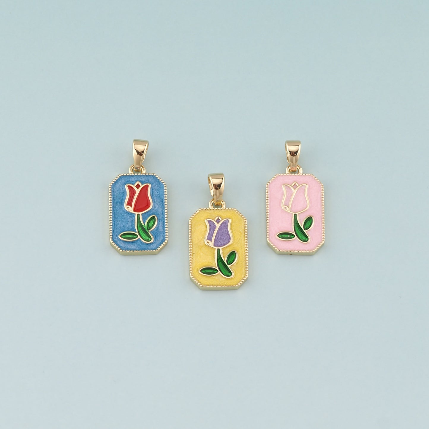 Gold Flower Charm,18K Gold Filled Tulip Pendant,Enamel Flower Charm Bracelet Necklace for DIY Jewelry Making Supply