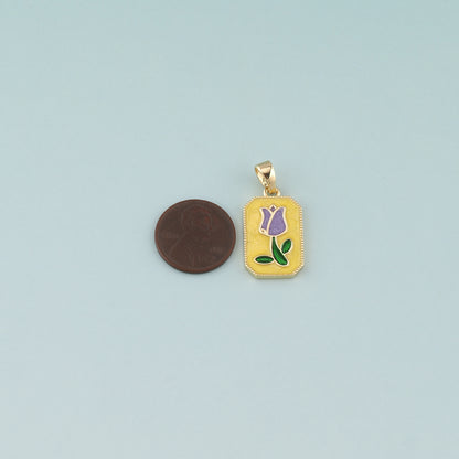 Gold Flower Charm,18K Gold Filled Tulip Pendant,Enamel Flower Charm Bracelet Necklace for DIY Jewelry Making Supply