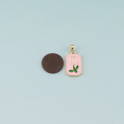 Gold Flower Charm,18K Gold Filled Tulip Pendant,Enamel Flower Charm Bracelet Necklace for DIY Jewelry Making Supply