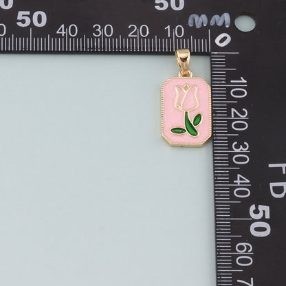 Gold Flower Charm,18K Gold Filled Tulip Pendant,Enamel Flower Charm Bracelet Necklace for DIY Jewelry Making Supply