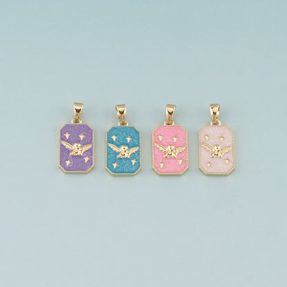 Gold Angel Wings Charms,18K Gold Filled Angel Pendant,Enamel Angel Charm Bracelet Necklace for DIY Jewelry Making Supply